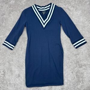 Rue21 Varsity Striped V-Neck Bodycon Dress Size M Navy Blue White Trim Preppy